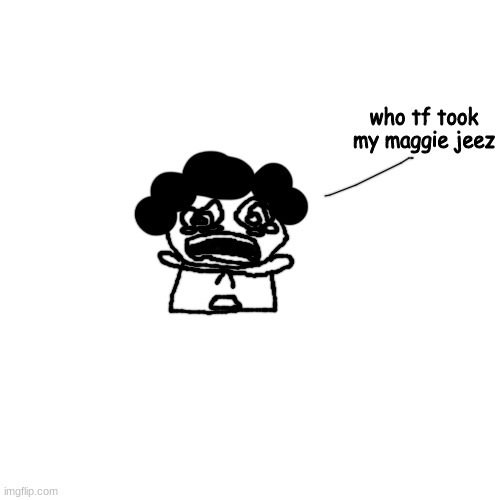 Blank Transparent Square Meme | who tf took my maggie jeez | image tagged in memes,blank transparent square | made w/ Imgflip meme maker