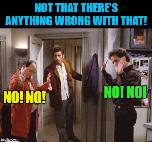 Seinfeld Not That There’s Anything Wrong With That | NOT THAT THERE'S ANYTHING WRONG WITH THAT! NO! NO! NO! NO! | image tagged in seinfeld not that there s anything wrong with that | made w/ Imgflip meme maker