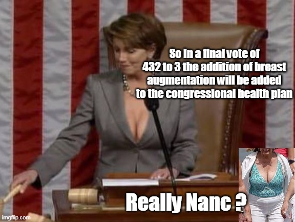 Even these couldn't keep Paul from the Glory Hole | So in a final vote of 432 to 3 the addition of breast augmentation will be added to the congressional health plan; Really Nanc ? | made w/ Imgflip meme maker