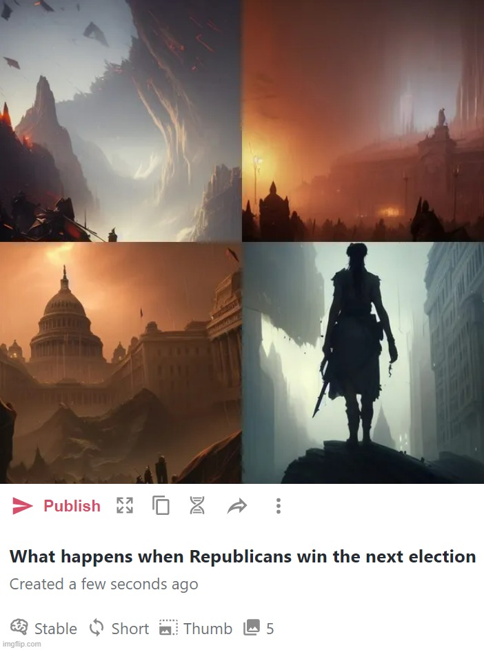 Hmmmmmmmm... feels accurate | image tagged in what happens when republicans win the next election,ai art,republicans,midterms,2022,uh oh | made w/ Imgflip meme maker