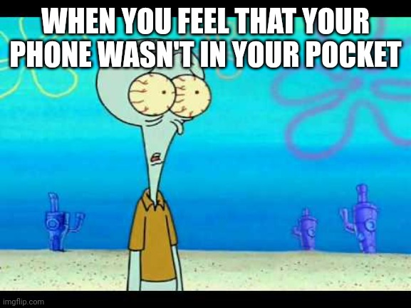 Squidward Face | WHEN YOU FEEL THAT YOUR PHONE WASN'T IN YOUR POCKET | image tagged in squidward face | made w/ Imgflip meme maker