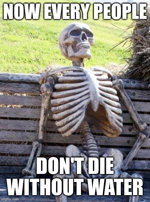 NOW EVERY PEOPLE DON'T DIE WITHOUT WATER | image tagged in memes,waiting skeleton | made w/ Imgflip meme maker