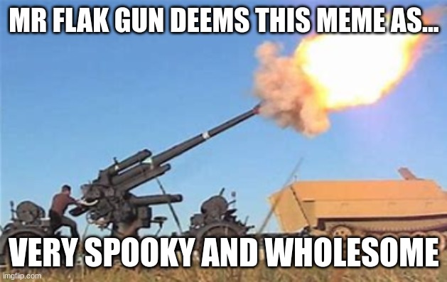 Flak gun | MR FLAK GUN DEEMS THIS MEME AS... VERY SPOOKY AND WHOLESOME | image tagged in flak gun | made w/ Imgflip meme maker