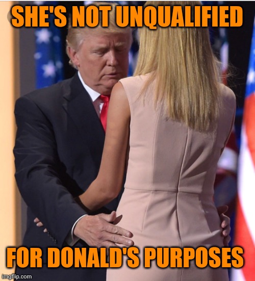 Trump & Ivanka | SHE'S NOT UNQUALIFIED FOR DONALD'S PURPOSES | image tagged in trump ivanka | made w/ Imgflip meme maker