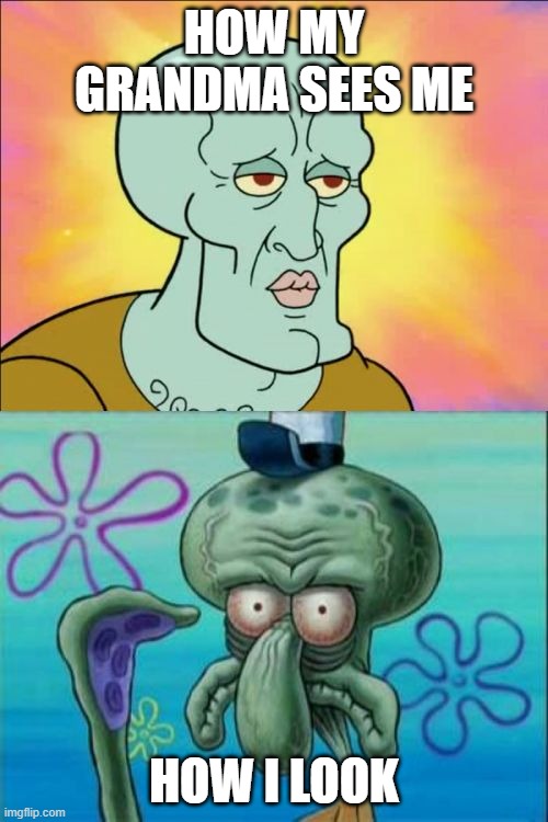 Squidward Meme | HOW MY GRANDMA SEES ME; HOW I LOOK | image tagged in memes,squidward | made w/ Imgflip meme maker