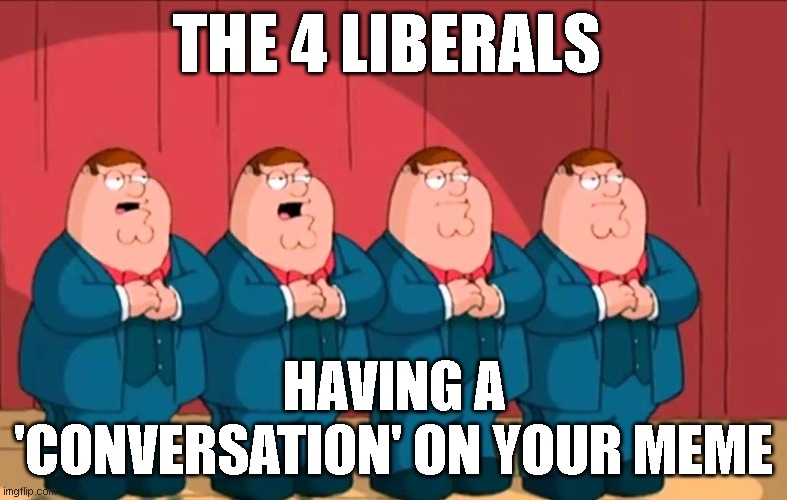 THE 4 LIBERALS; HAVING A 'CONVERSATION' ON YOUR MEME | image tagged in liberals | made w/ Imgflip meme maker