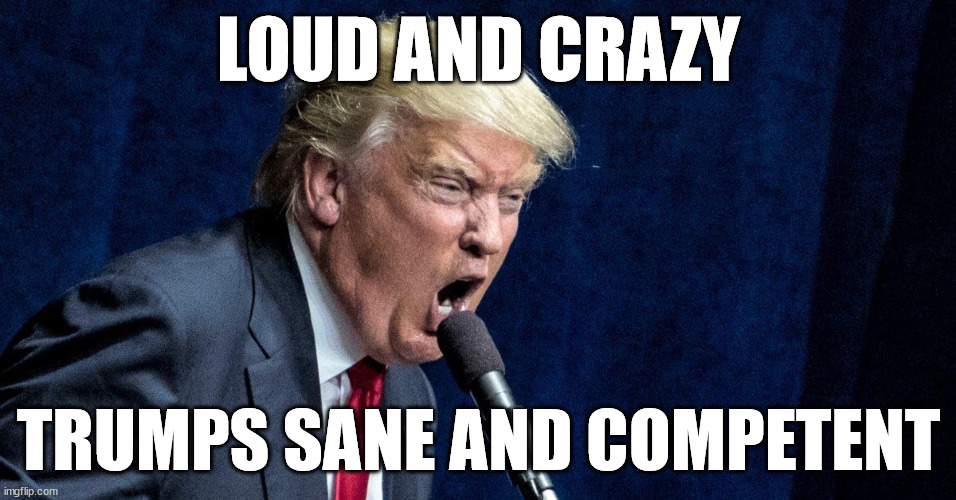 Why Trump Chumps love Orange Hitler... | LOUD AND CRAZY; TRUMPS SANE AND COMPETENT | image tagged in loud and stupid | made w/ Imgflip meme maker