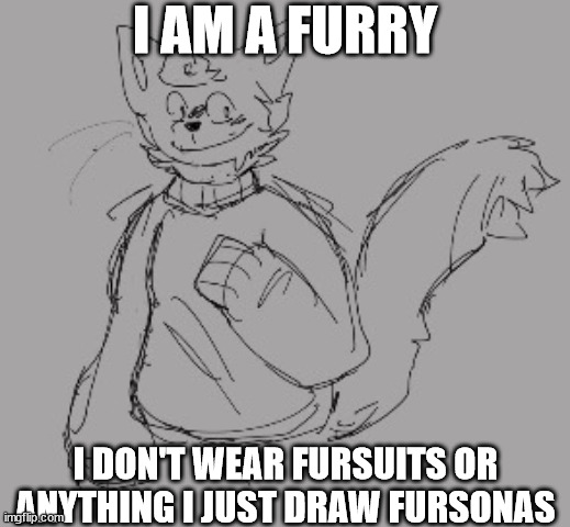 lmfao | I AM A FURRY; I DON'T WEAR FURSUITS OR ANYTHING I JUST DRAW FURSONAS | image tagged in kitty drawn by fools | made w/ Imgflip meme maker