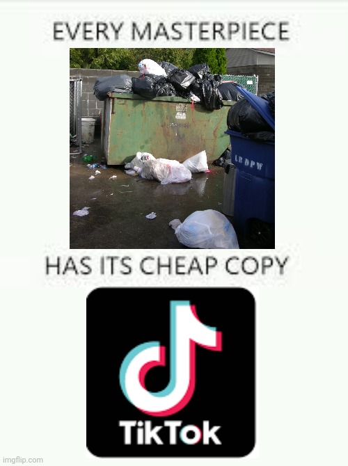 Every masterpiece has it's cheap copy. | image tagged in every masterpiece has its cheap copy,tiktok,bad taste | made w/ Imgflip meme maker