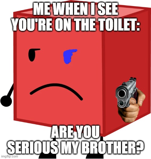 Blocky meme bfdi | ME WHEN I SEE YOU'RE ON THE TOILET:; ARE YOU SERIOUS MY BROTHER? | image tagged in blocky are you serious my brother | made w/ Imgflip meme maker
