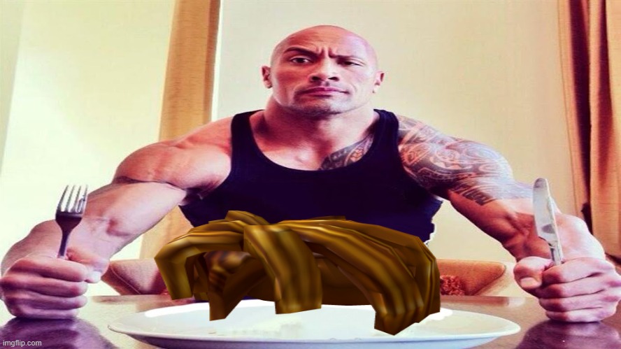 Yummy hair | image tagged in dwayne the rock eating | made w/ Imgflip meme maker