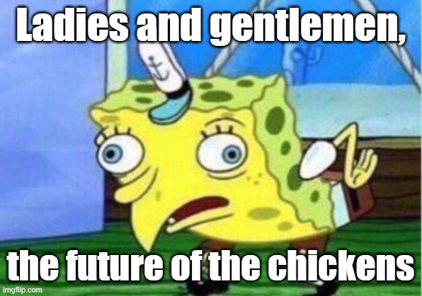 The future of the chickens | Ladies and gentlemen, the future of the chickens | image tagged in memes,mocking spongebob | made w/ Imgflip meme maker