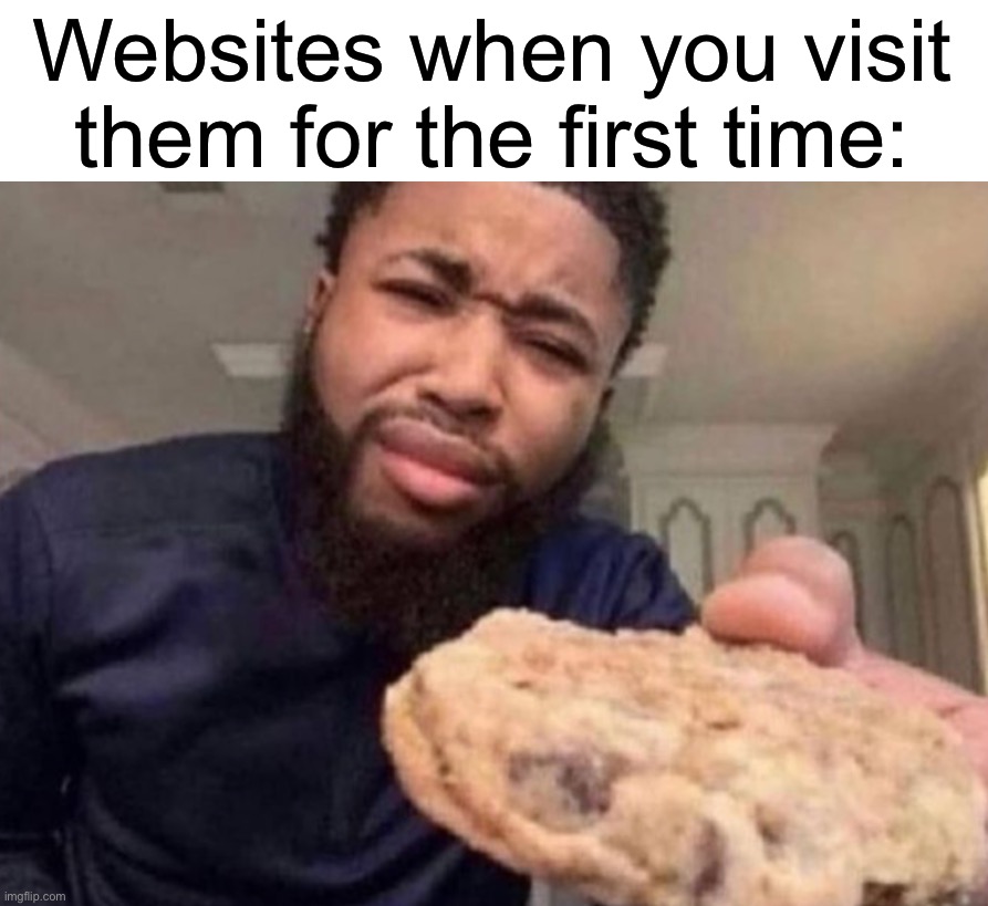 C o o k i e s | Websites when you visit them for the first time: | image tagged in memes,funny,relatable memes,cookie,true story,hell yes | made w/ Imgflip meme maker