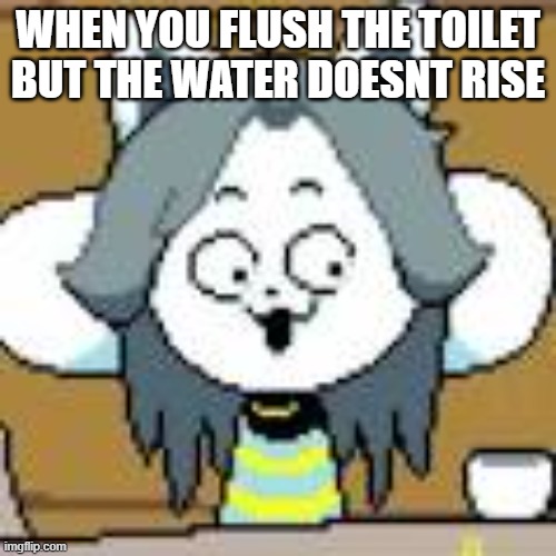 oh no | WHEN YOU FLUSH THE TOILET BUT THE WATER DOESNT RISE | image tagged in temmie | made w/ Imgflip meme maker