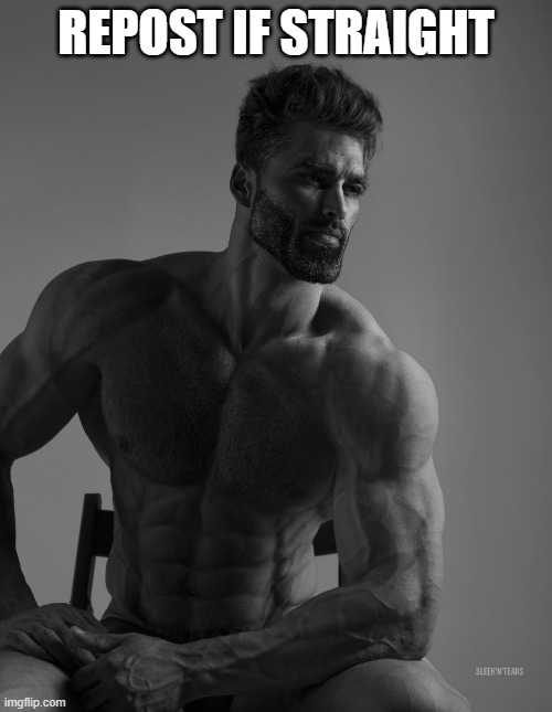 . | REPOST IF STRAIGHT | image tagged in giga chad | made w/ Imgflip meme maker