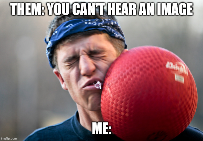 dodgeball meme | THEM: YOU CAN'T HEAR AN IMAGE; ME: | image tagged in dodgeball meme | made w/ Imgflip meme maker