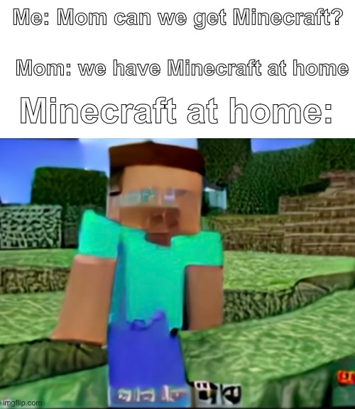 Lol | Me: Mom can we get Minecraft? Mom: we have Minecraft at home; Minecraft at home: | image tagged in minecraft,cursed,mom can we have | made w/ Imgflip meme maker