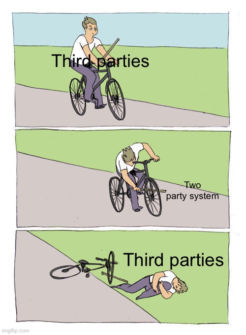 Bike Fall Meme | Third parties; Two party system; Third parties | image tagged in memes,bike fall | made w/ Imgflip meme maker