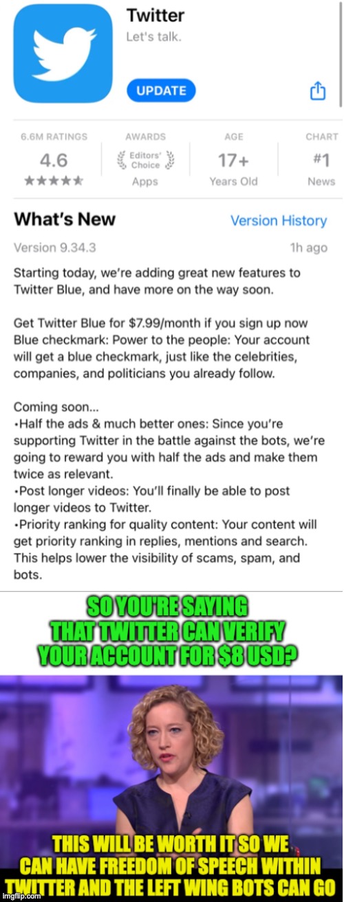 Elon Musk officially rolls out $8-a-month Twitter Blue subscription for verification according to the New York Post | image tagged in elon musk,x,twitter,left wing,bots,freedom of speech | made w/ Imgflip meme maker