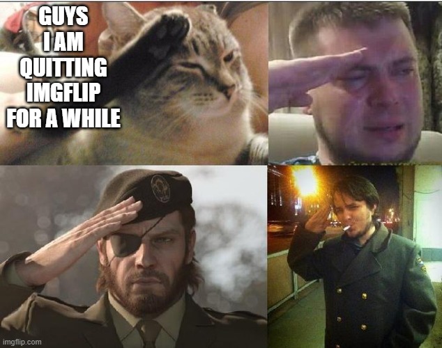 love you guys | GUYS I AM QUITTING IMGFLIP FOR A WHILE | image tagged in ozon's salute,so long partner | made w/ Imgflip meme maker