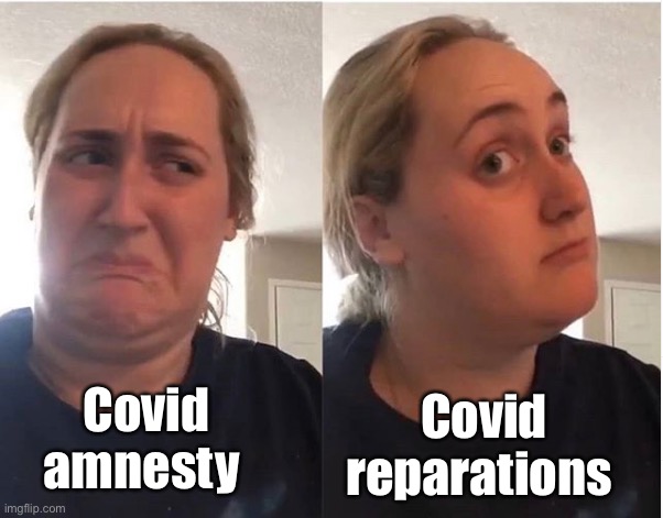 hmmm | Covid reparations; Covid amnesty | image tagged in hmmm,politics lol,memes | made w/ Imgflip meme maker
