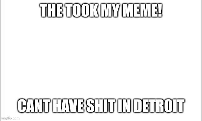 Cant have shit in detroit | THE TOOK MY MEME! CANT HAVE SHIT IN DETROIT | image tagged in white background,detroit,funny memes | made w/ Imgflip meme maker