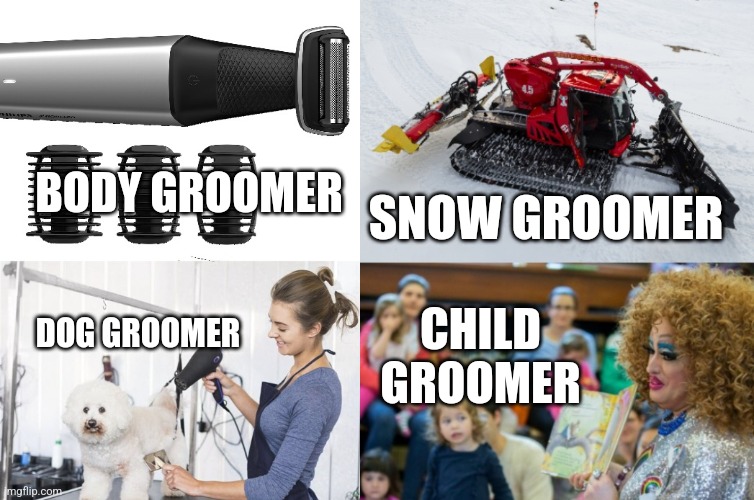 BODY GROOMER; SNOW GROOMER; DOG GROOMER; CHILD GROOMER | image tagged in funny memes | made w/ Imgflip meme maker