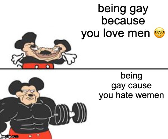 Buff Mokey | being gay because you love men 🤓; being gay cause you hate wemen | image tagged in buff mokey | made w/ Imgflip meme maker