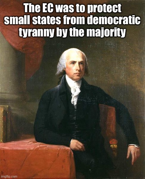 James Madison | The EC was to protect small states from democratic tyranny by the majority | image tagged in james madison | made w/ Imgflip meme maker