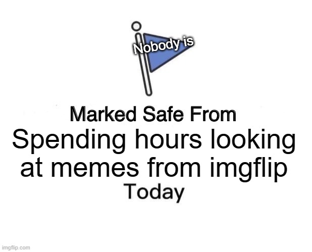 Literally everybody when they're bored. | Nobody is; Spending hours looking at memes from imgflip | image tagged in memes,marked safe from | made w/ Imgflip meme maker