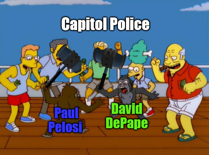 What Really Happened | Capitol Police; David DePape; Paul Pelosi | image tagged in simpsons monkey fight | made w/ Imgflip meme maker