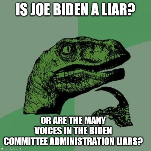 Philosoraptor Meme | IS JOE BIDEN A LIAR? OR ARE THE MANY VOICES IN THE BIDEN COMMITTEE ADMINISTRATION LIARS? | image tagged in memes,philosoraptor | made w/ Imgflip meme maker