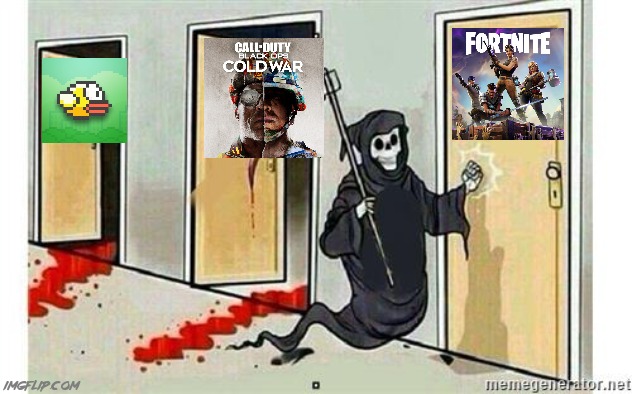 Fortnite will die and be forgotten sooner or later | image tagged in grim reaper knocking door,so true memes,gaming,fortnite,fortnite sucks,call of duty | made w/ Imgflip meme maker