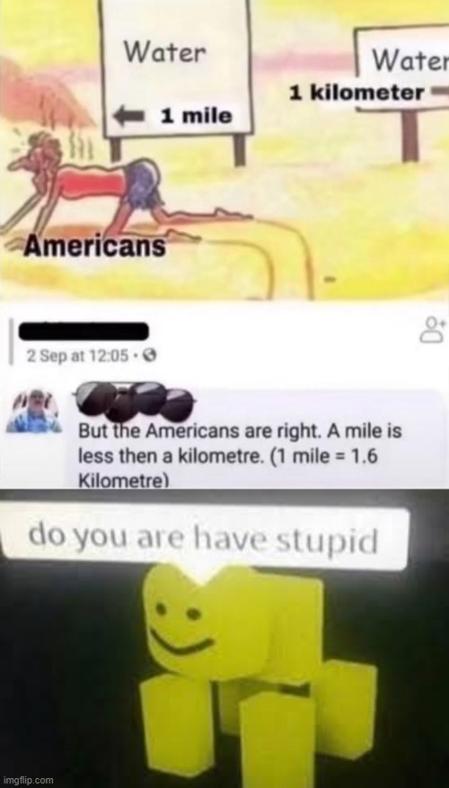 OMG this guy's stupid | image tagged in do you are have stupid,americans,mile,kilometer,funny,memes | made w/ Imgflip meme maker