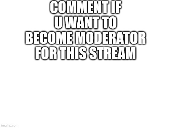 Moderator | COMMENT IF U WANT TO BECOME MODERATOR FOR THIS STREAM | image tagged in blank white template | made w/ Imgflip meme maker