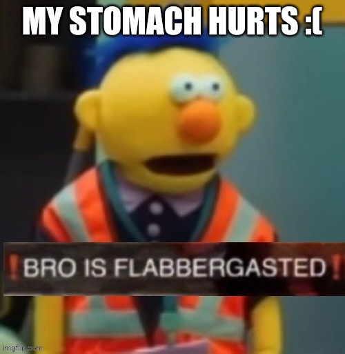 Flabbergasted Yellow Guy | MY STOMACH HURTS :( | image tagged in flabbergasted yellow guy | made w/ Imgflip meme maker