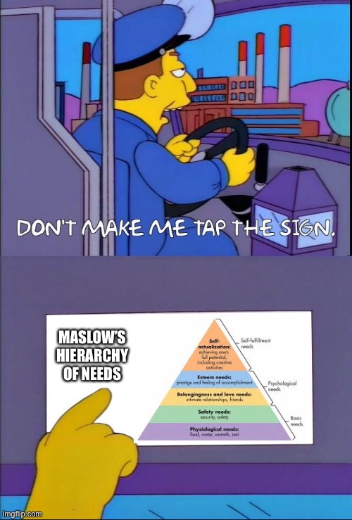 maslowwwwwww | MASLOW’S HIERARCHY OF NEEDS | image tagged in don't make me tap the sign | made w/ Imgflip meme maker