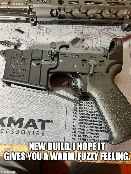New Ghost Gun. FUJB! | NEW BUILD. I HOPE IT GIVES YOU A WARM, FUZZY FEELING. | image tagged in ar-15,ghost gun,new build | made w/ Imgflip meme maker