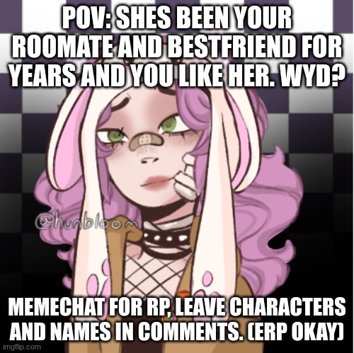 her name is Rayvin | POV: SHES BEEN YOUR ROOMATE AND BESTFRIEND FOR YEARS AND YOU LIKE HER. WYD? MEMECHAT FOR RP, LEAVE CHARACTERS AND NAMES IN COMMENTS. (ERP OKAY) | image tagged in this is a tag | made w/ Imgflip meme maker