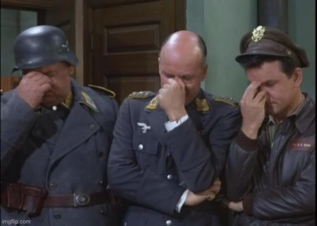 Hogan's Heroes facepalm | image tagged in hogan's heroes facepalm | made w/ Imgflip meme maker