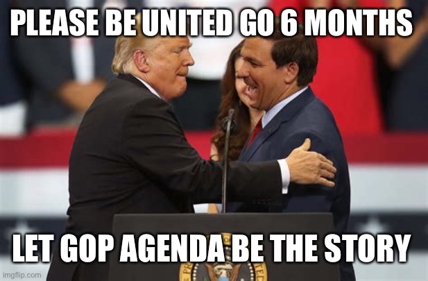 No Friendly Fire | PLEASE BE UNITED GO 6 MONTHS; LET GOP AGENDA BE THE STORY | image tagged in trump,gop | made w/ Imgflip meme maker
