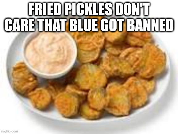 FRIED PICKLES DON'T CARE THAT BLUE GOT BANNED | made w/ Imgflip meme maker