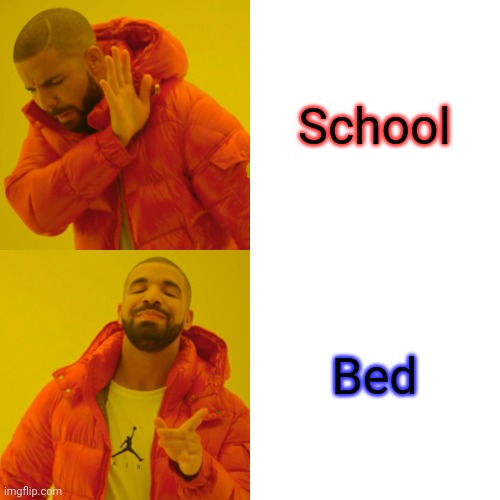 I love my bed | School; Bed | image tagged in memes,drake hotline bling | made w/ Imgflip meme maker