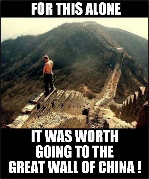 Marking Your Territory ! | FOR THIS ALONE; IT WAS WORTH GOING TO THE GREAT WALL OF CHINA ! | image tagged in peeing,great wall of china,front page | made w/ Imgflip meme maker