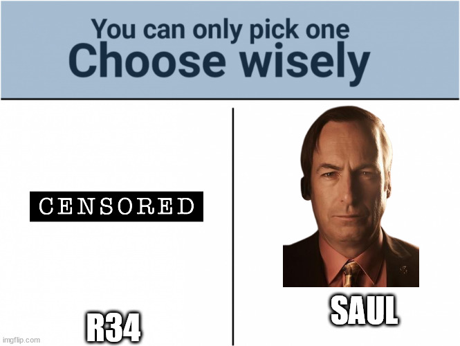 you can pick only one choose wisely | R34; SAUL | image tagged in you can pick only one choose wisely | made w/ Imgflip meme maker