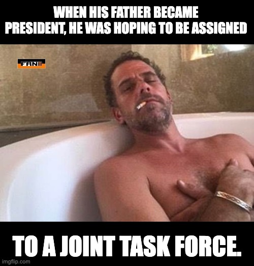 Joint | WHEN HIS FATHER BECAME PRESIDENT, HE WAS HOPING TO BE ASSIGNED; TO A JOINT TASK FORCE. | image tagged in all star hunter biden | made w/ Imgflip meme maker