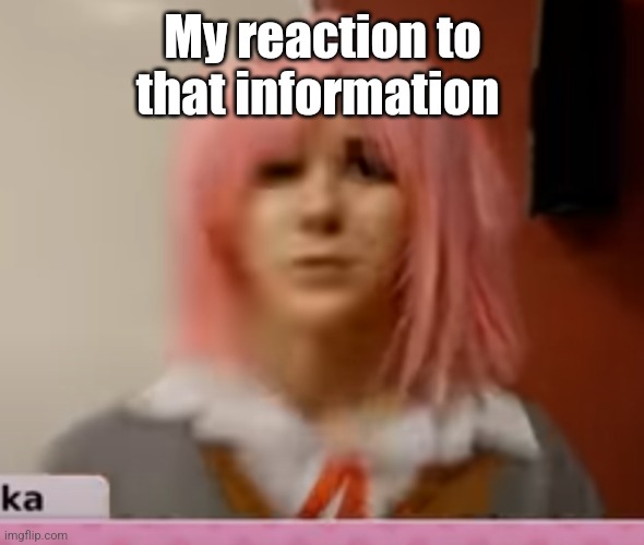 Surprised Natsuki | My reaction to that information | image tagged in surprised natsuki | made w/ Imgflip meme maker