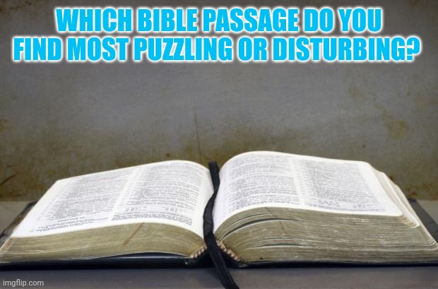 Let's do a Catholic Bible Study and get into the dark/dirty parts of scripture.  Everything is there for a reason! | WHICH BIBLE PASSAGE DO YOU FIND MOST PUZZLING OR DISTURBING? | image tagged in bible | made w/ Imgflip meme maker
