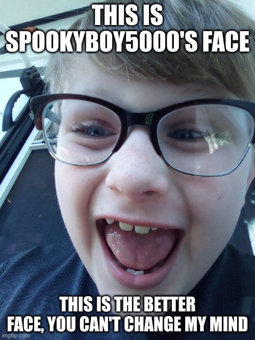 THIS IS A REAL GREAT FACE | THIS IS SPOOKYBOY5000'S FACE; THIS IS THE BETTER FACE, YOU CAN'T CHANGE MY MIND | image tagged in gabe the god | made w/ Imgflip meme maker