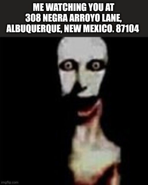 Literally me | ME WATCHING YOU AT 308 NEGRA ARROYO LANE, ALBUQUERQUE, NEW MEXICO. 87104 | image tagged in literally me | made w/ Imgflip meme maker